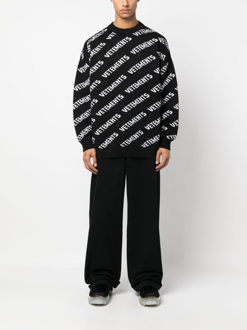 Black Logo Intarsia Wool Sweater