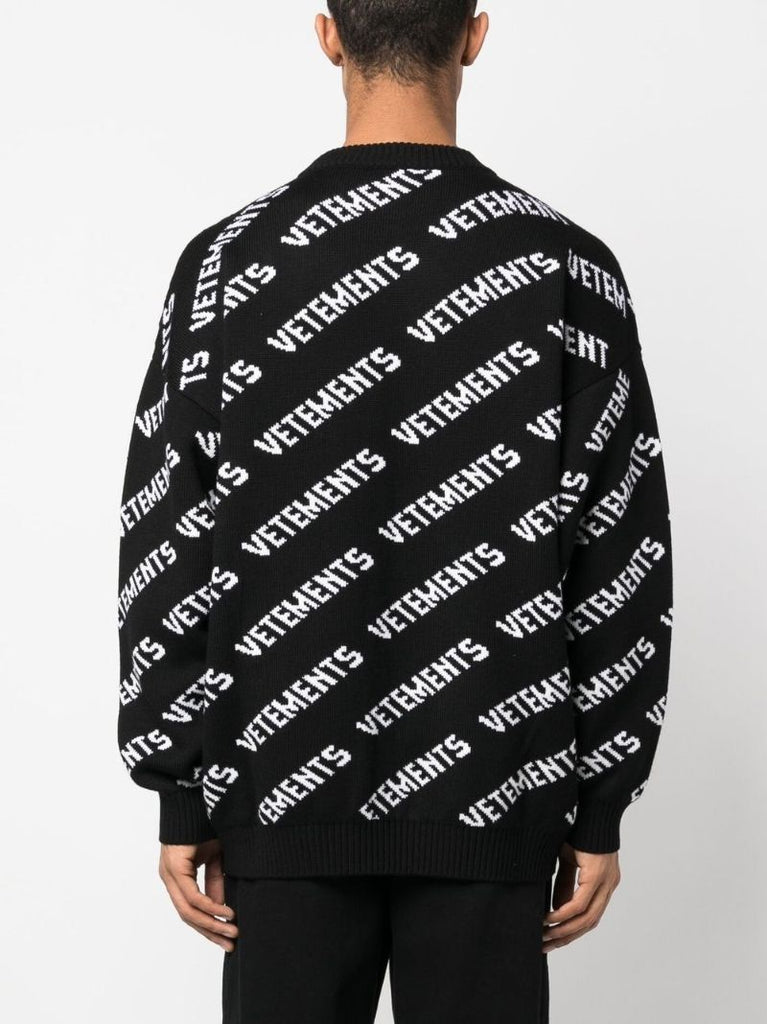 Black Logo Intarsia Wool Sweater