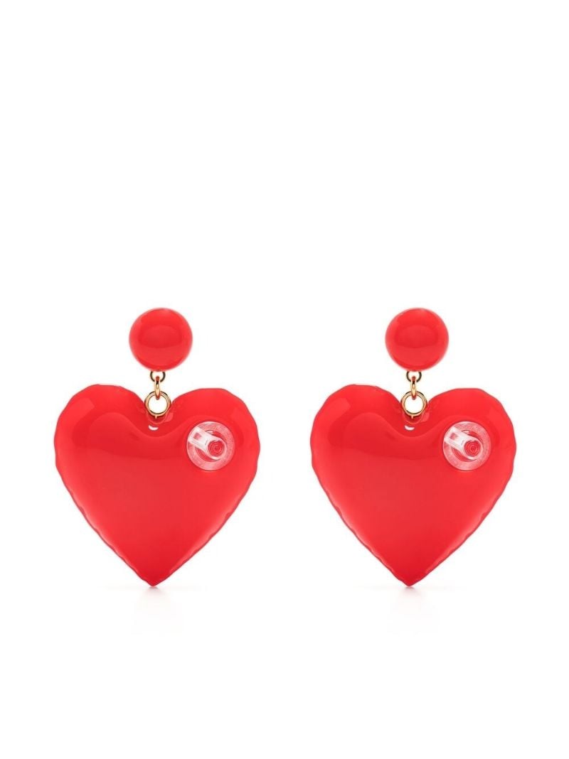 Red Inflatable Heart Charm Earrings