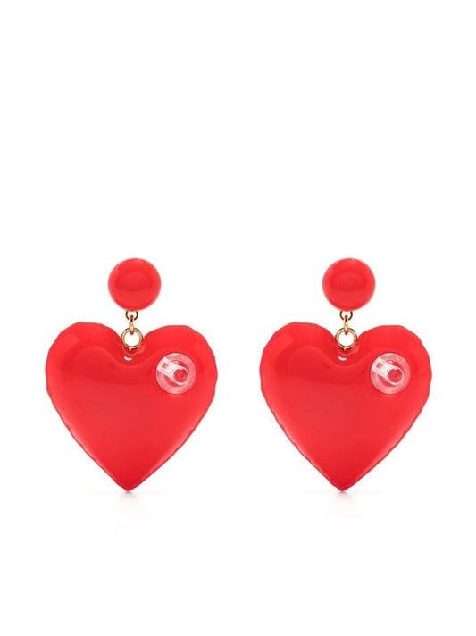 Red Inflatable Heart Charm Earrings
