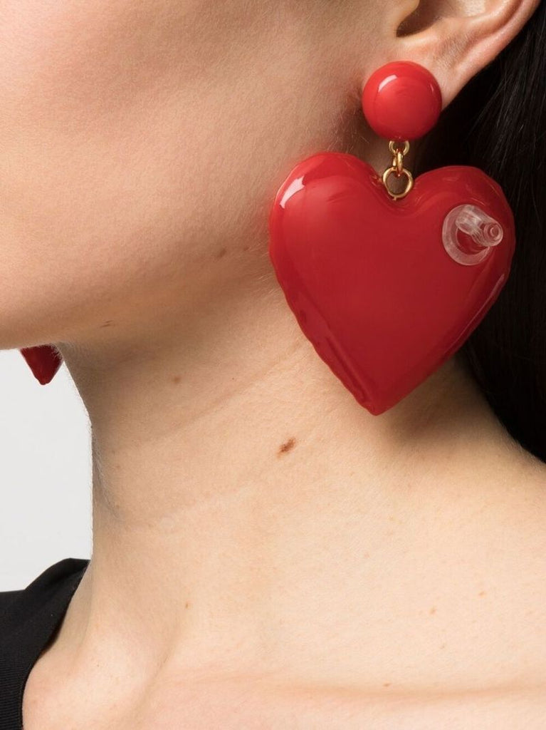 Red Inflatable Heart Charm Earrings
