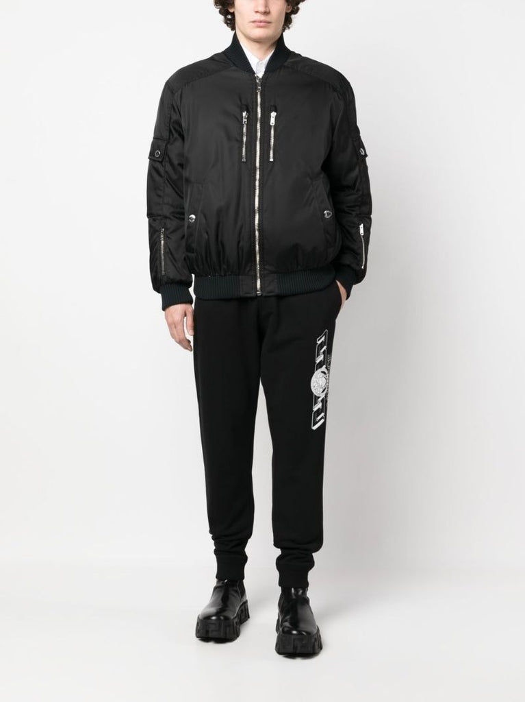 Black Medusa Print Tapered Track Pants