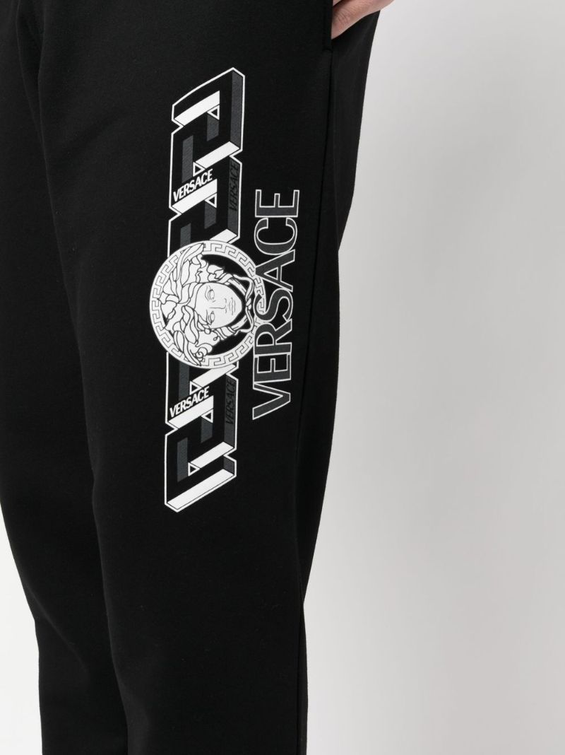 Black Medusa Print Tapered Track Pants