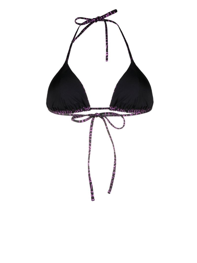Black Logo Print Bikini Top