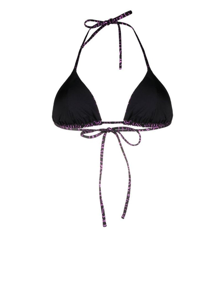 Black Logo Print Bikini Top