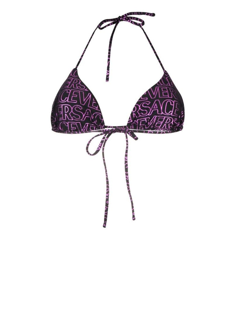 Black Logo Print Bikini Top