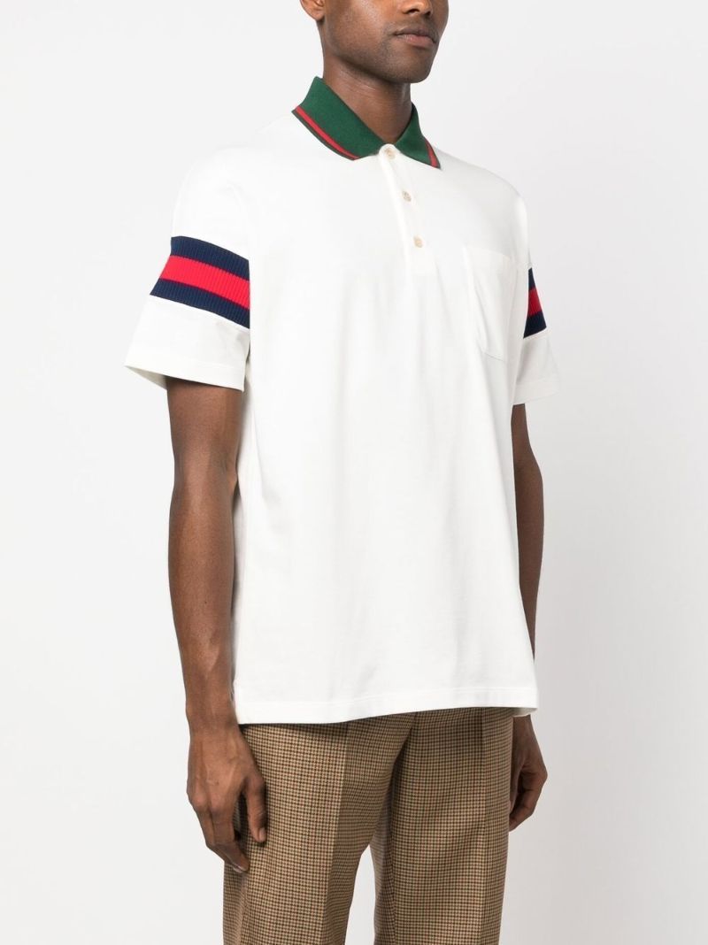 White Web-stripe Polo Shirt