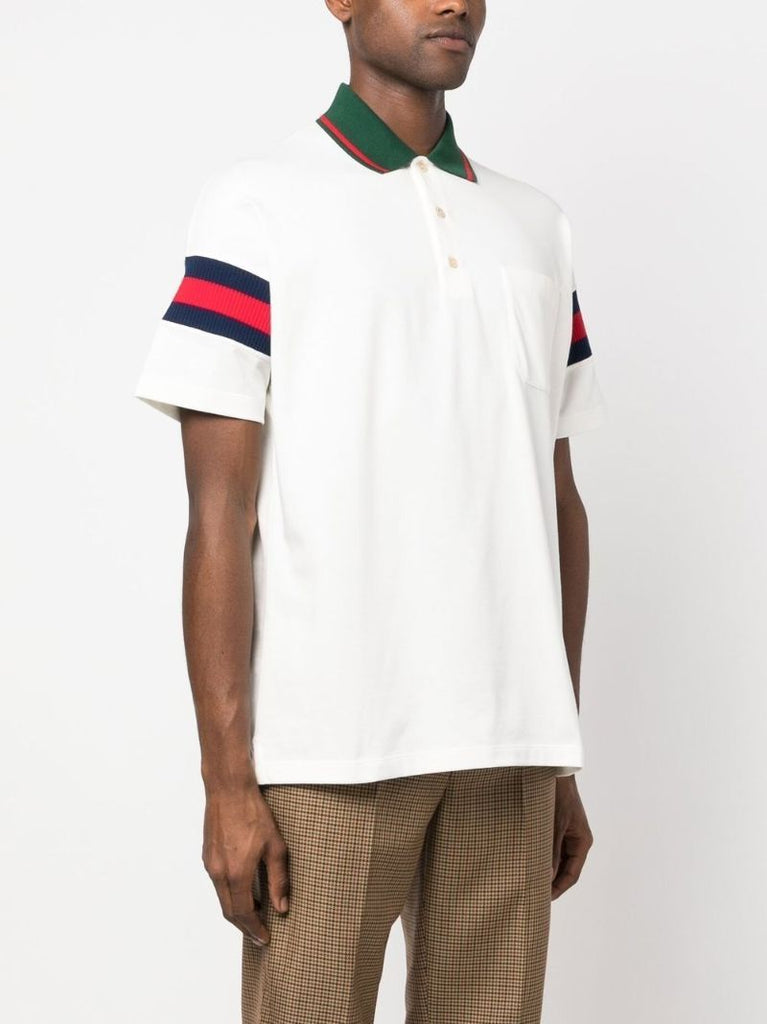 White Web-stripe Polo Shirt