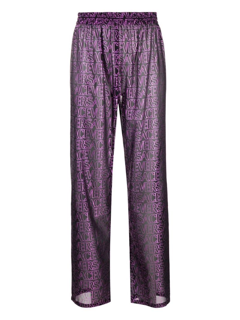 Black and Purple Logo Print Trousers