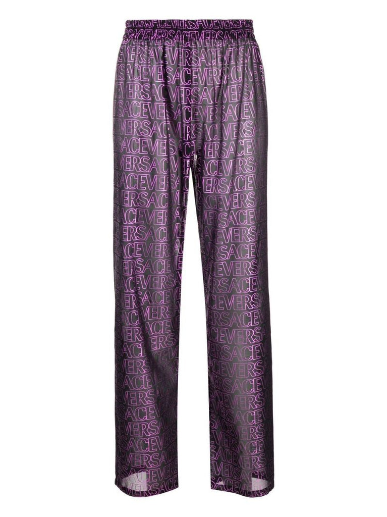 Black and Purple Logo Print Trousers