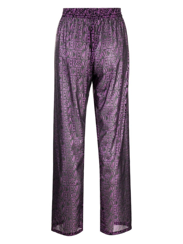 Black and Purple Logo Print Trousers
