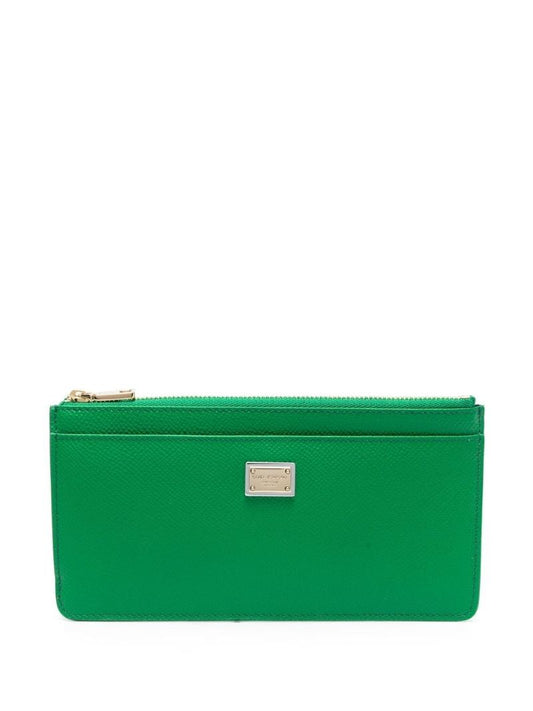 Green Leather Logo Plaque Wallet