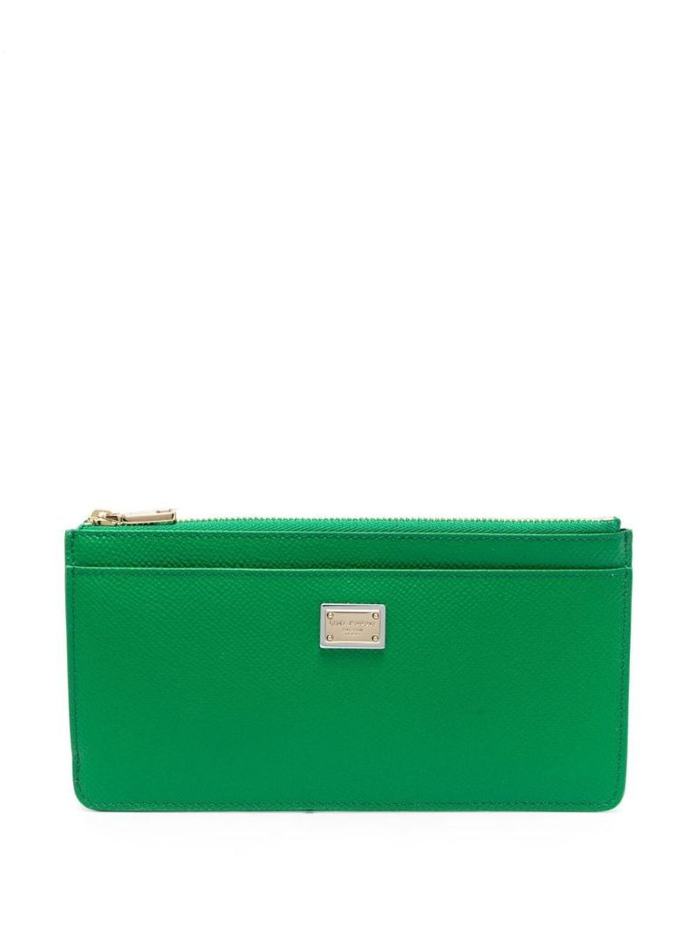 Green Leather Logo Plaque Wallet