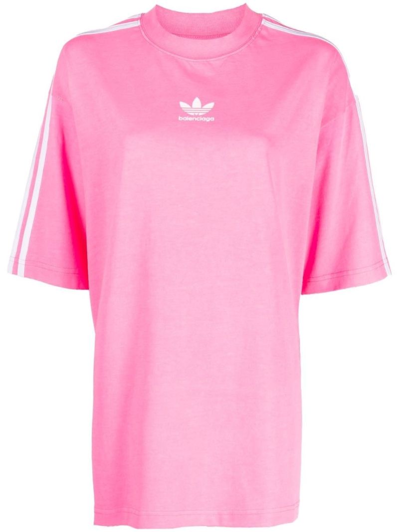 X Adidas Pink Logo Print Striped Cotton T-shirt