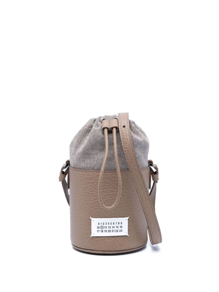Brown 5ac Logo Patch Leather Bucket Bag