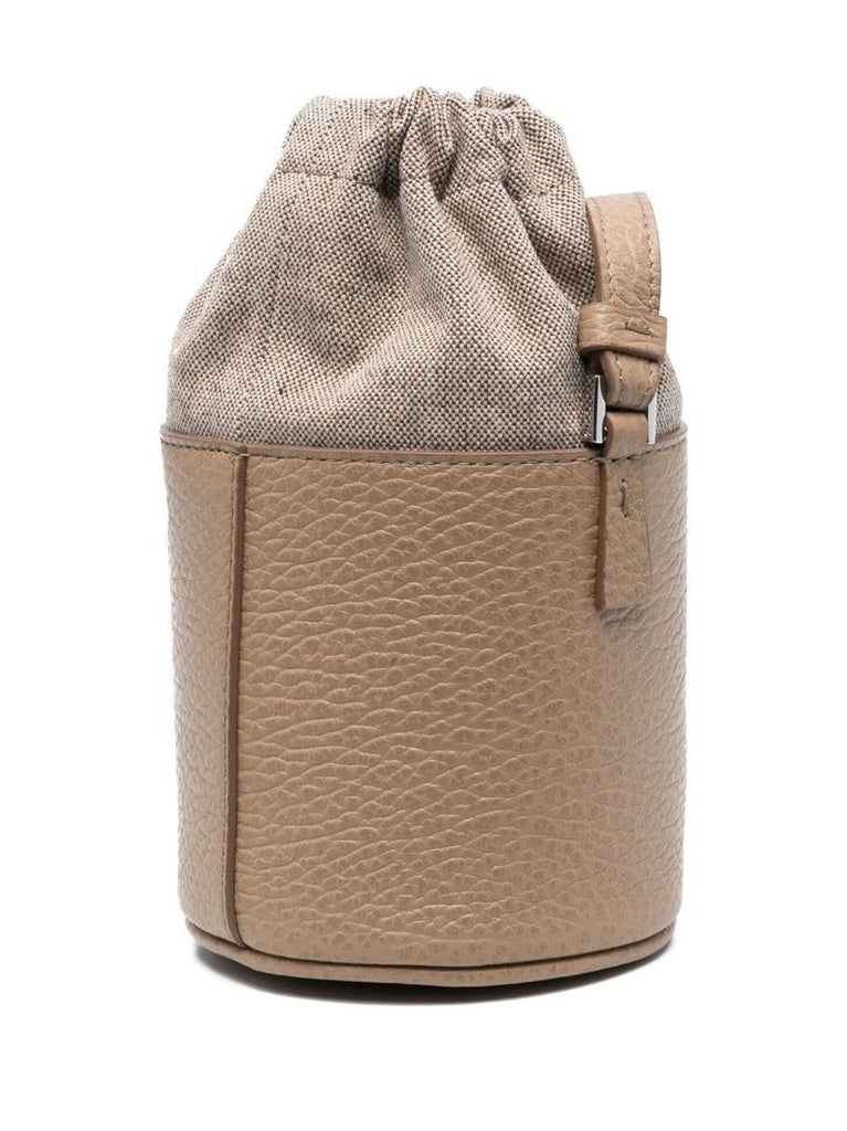 Brown 5ac Logo Patch Leather Bucket Bag