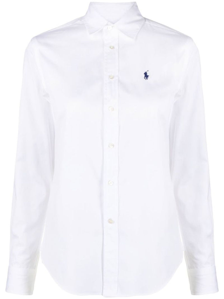 White Polo Pony-embroidered Cotton Shirt
