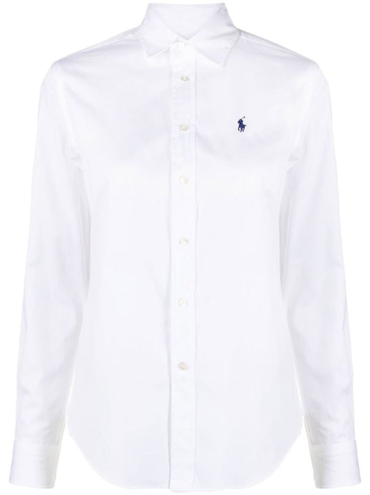 White Polo Pony-embroidered Cotton Shirt