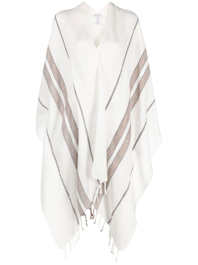 White Striped Fringed Poncho