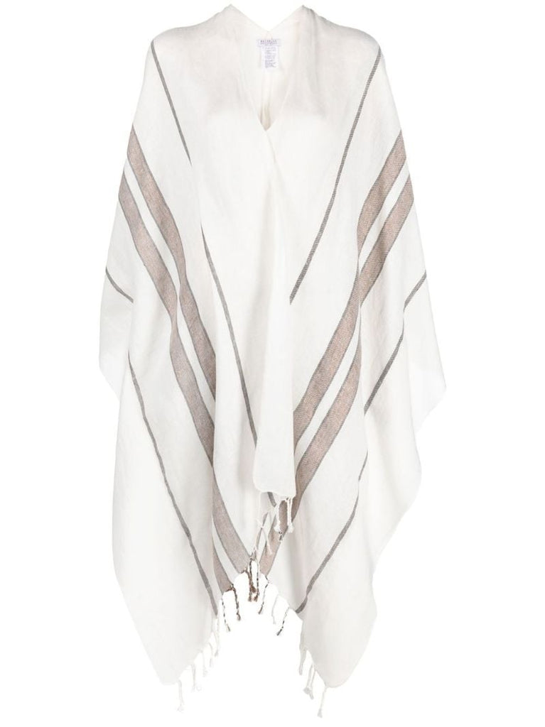White Striped Fringed Poncho