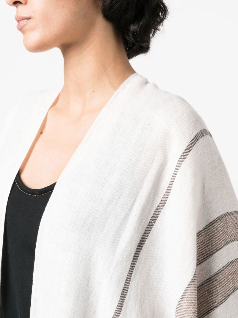 White Striped Fringed Poncho