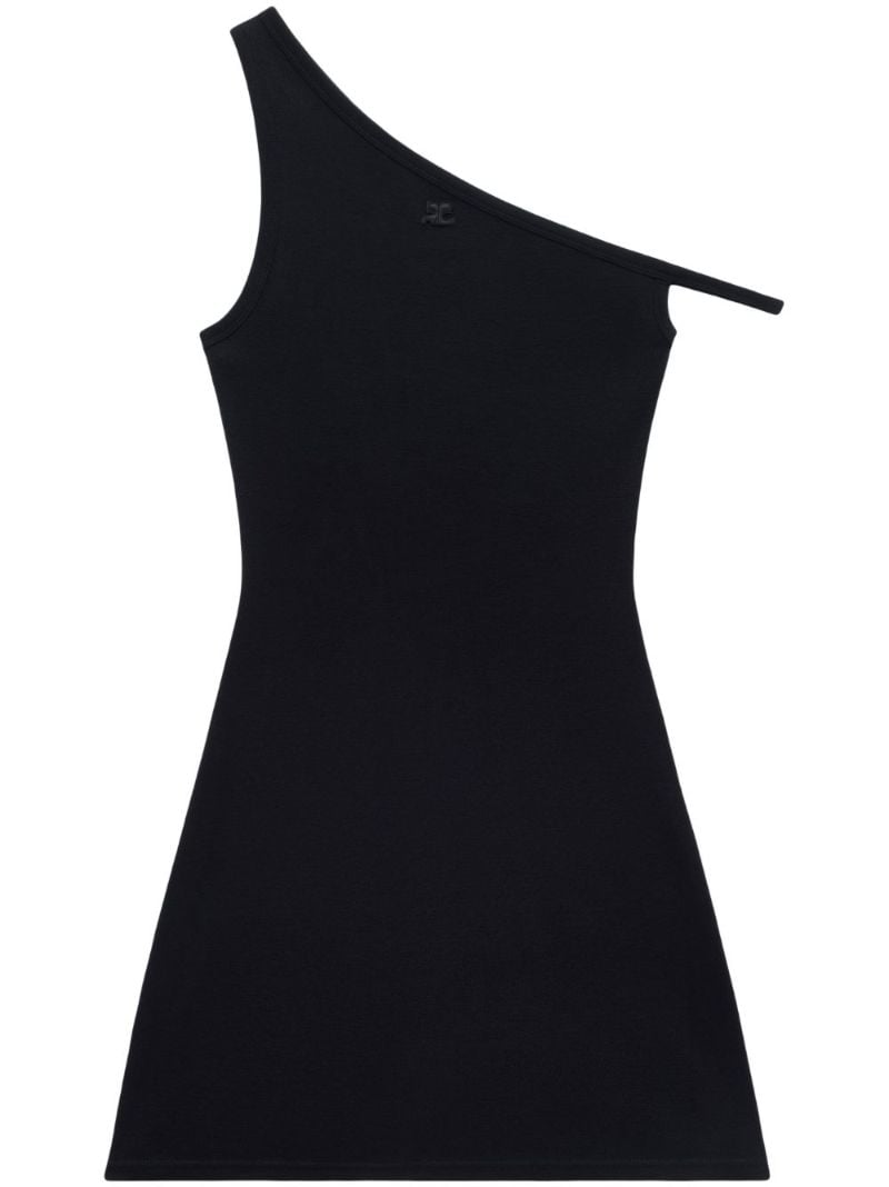Black Bumpy Cotton Asymmetric Mini Dress