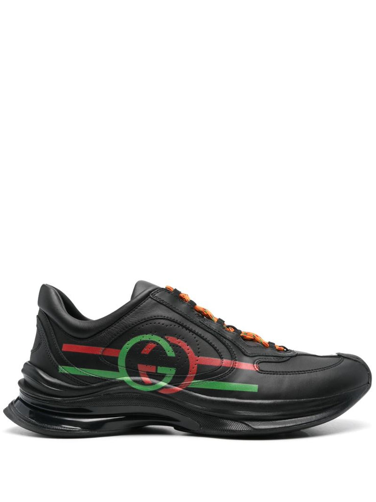 Black Run Logo Leather Sneakers