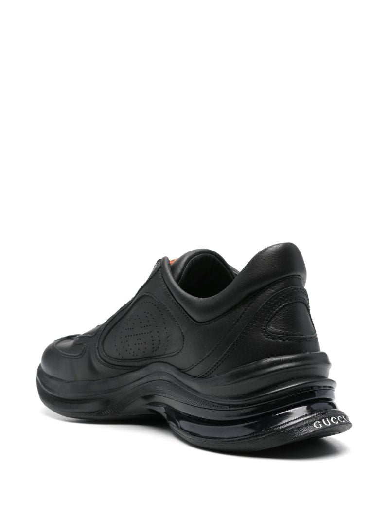 Black Run Logo Leather Sneakers