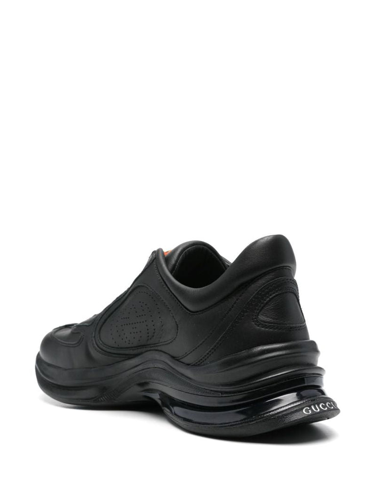 Black Run Logo Leather Sneakers