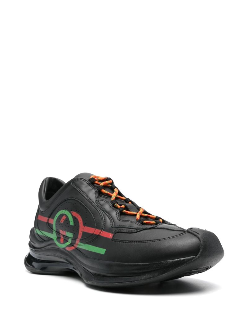 Black Run Logo Leather Sneakers