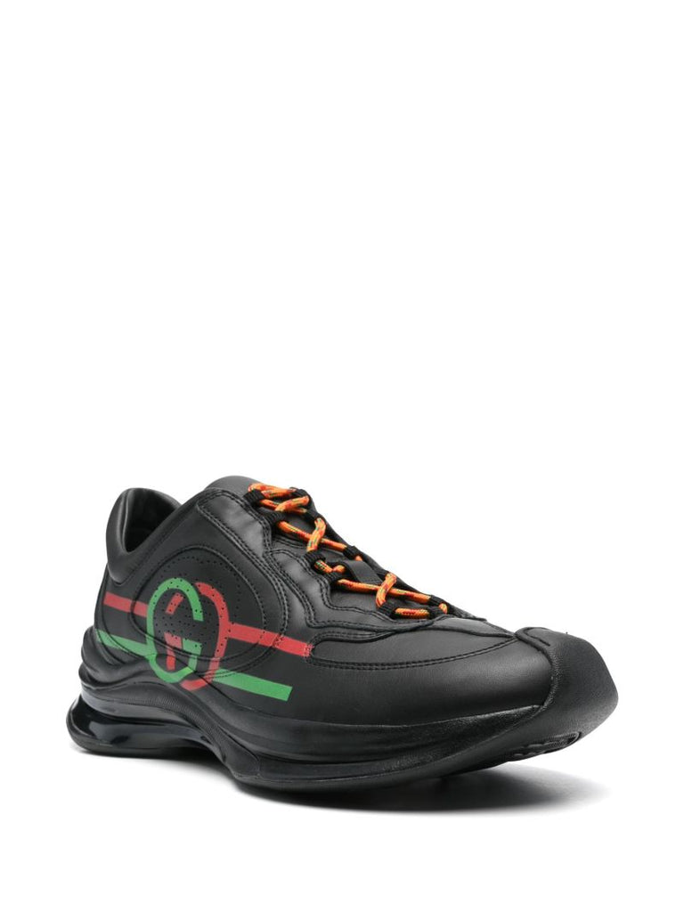 Black Run Logo Leather Sneakers