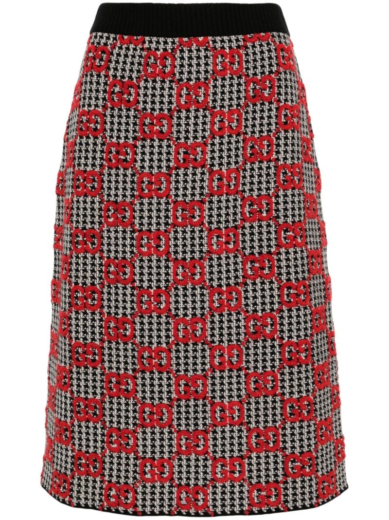 Black Gg Wool BouclÃ_x0083_Â© Jacquard Midi Skirt