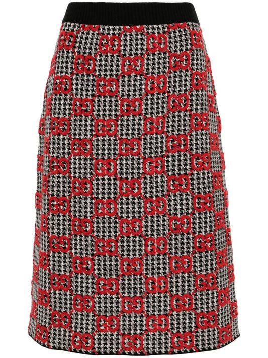 Black Gg Wool BouclÃ_x0083_Â© Jacquard Midi Skirt
