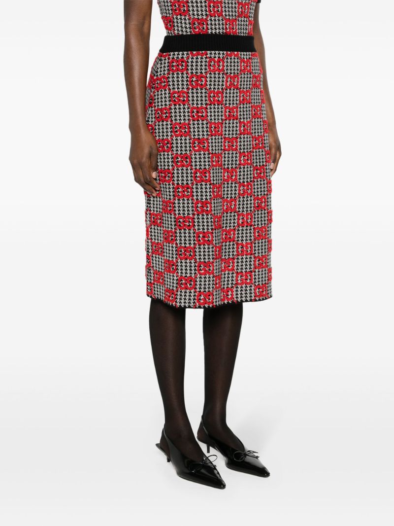 Black Gg Wool BouclÃ_x0083_Â© Jacquard Midi Skirt