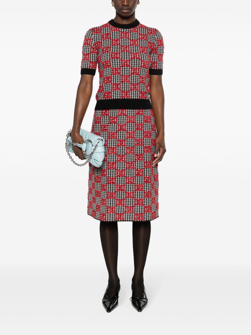 Black Gg Wool BouclÃ_x0083_Â© Jacquard Midi Skirt