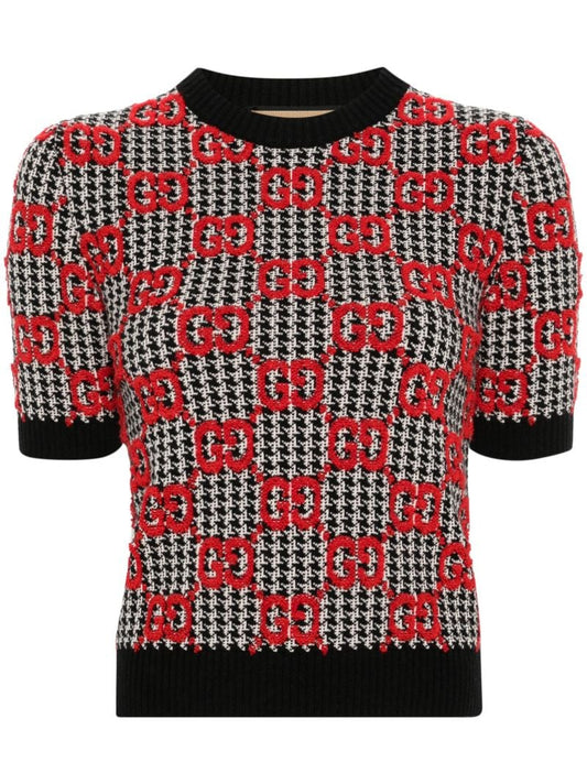 Black Gg Wool BouclÃ_x0083_Â© Jacquard Knit Top