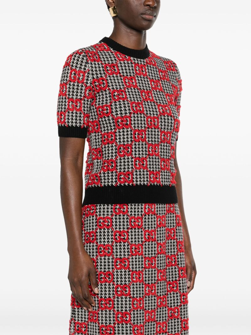Black Gg Wool BouclÃ_x0083_Â© Jacquard Knit Top