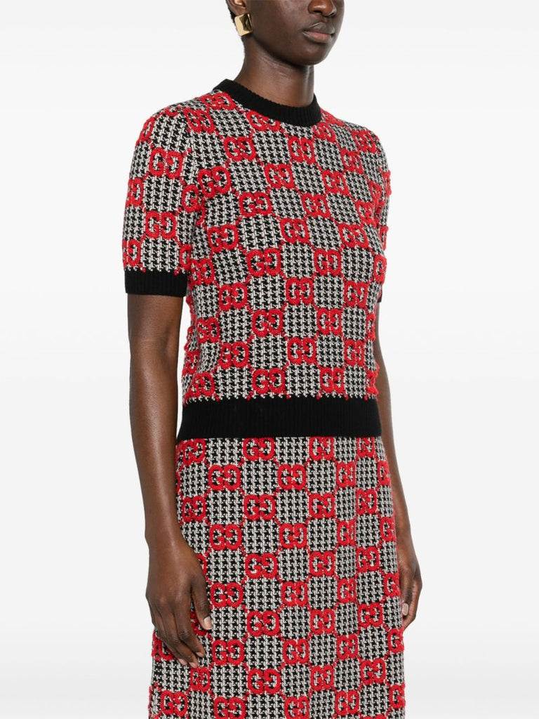 Black Gg Wool BouclÃ_x0083_Â© Jacquard Knit Top