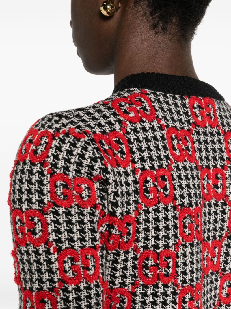 Black Gg Wool BouclÃ_x0083_Â© Jacquard Knit Top