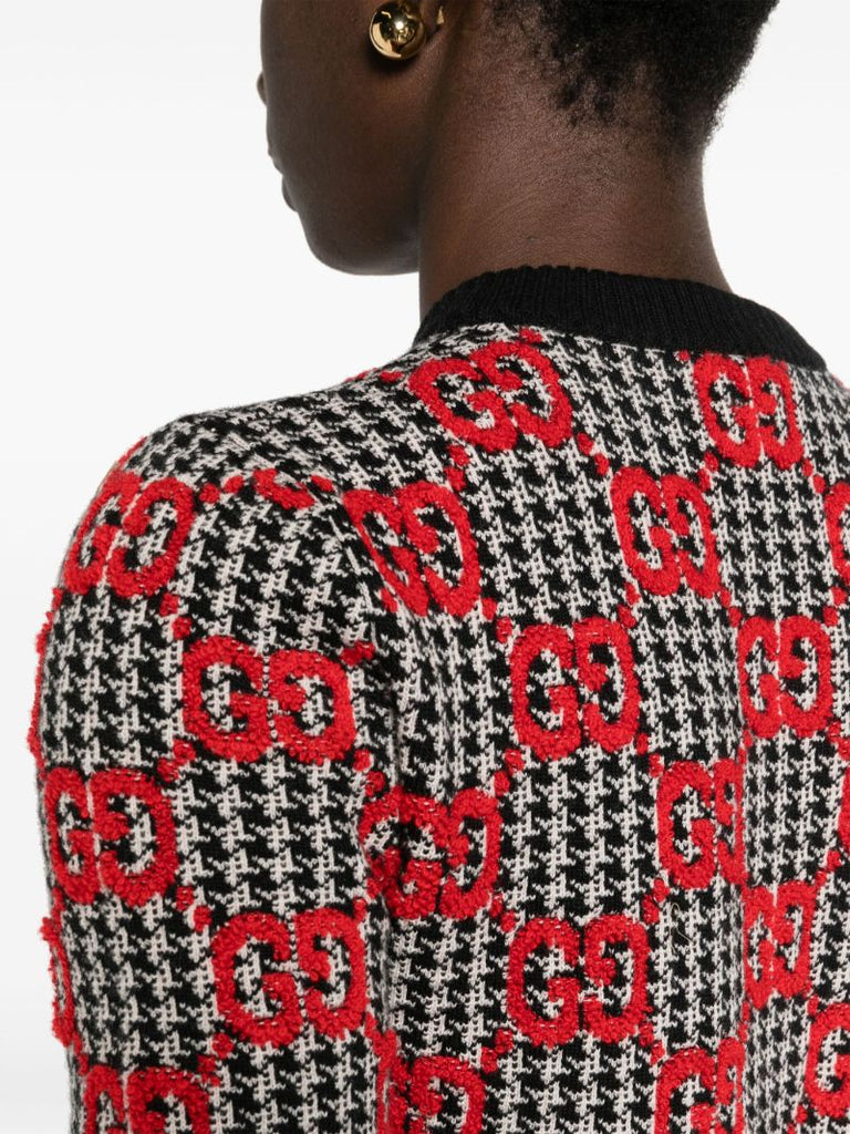 Black Gg Wool BouclÃ_x0083_Â© Jacquard Knit Top