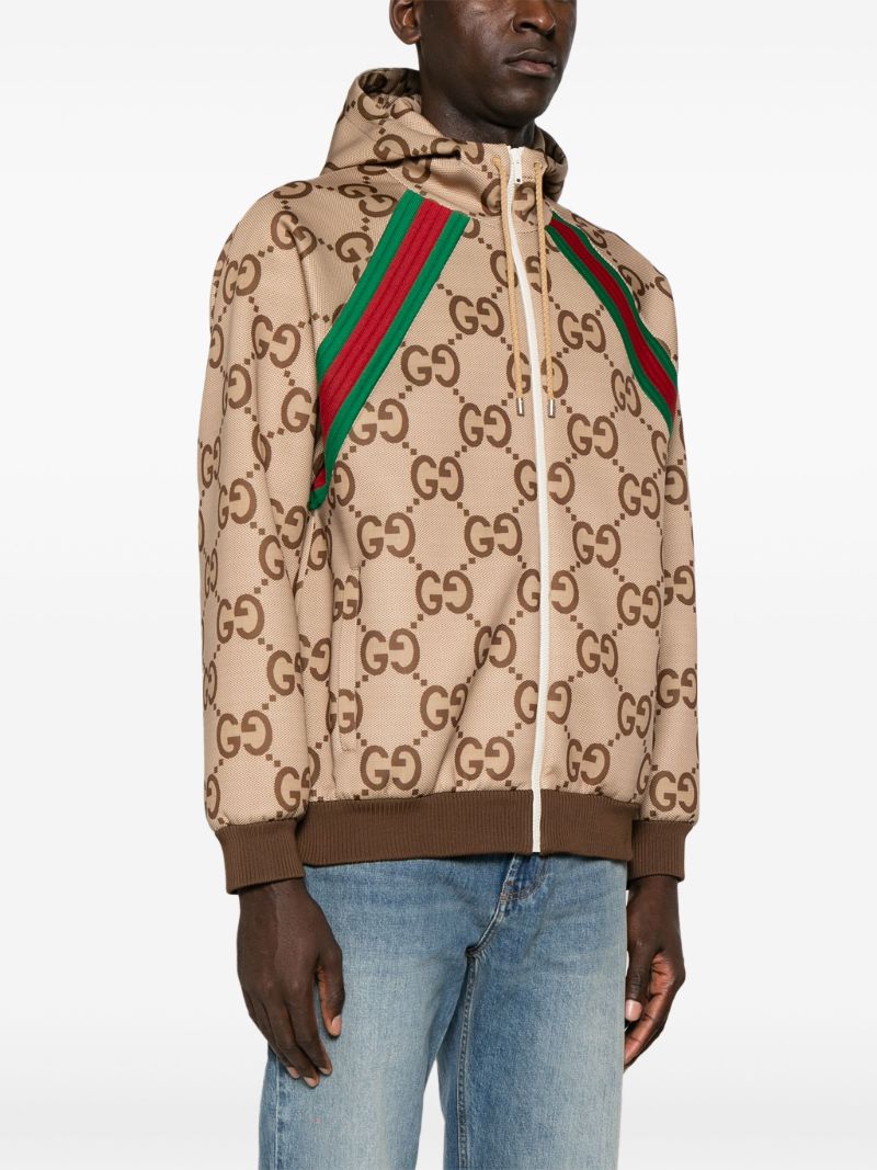 Neutral Gg Monogram Zip Hooded Jacket