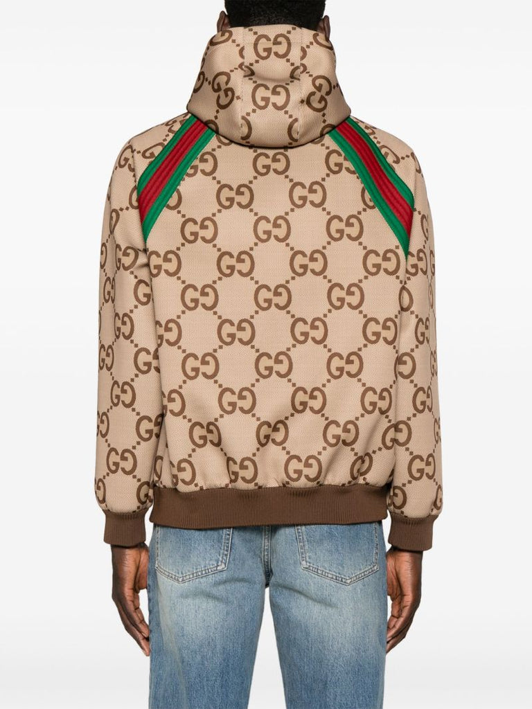 Neutral Gg Monogram Zip Hooded Jacket