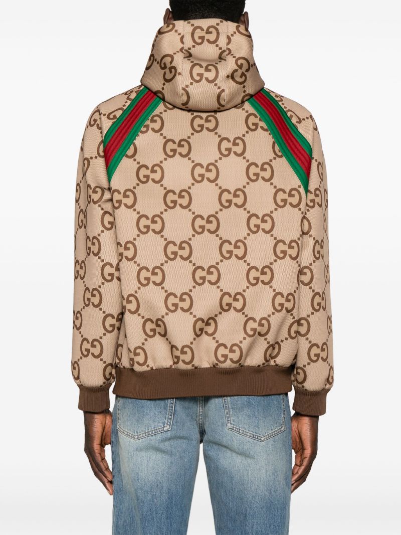 Neutral Gg Monogram Zip Hooded Jacket