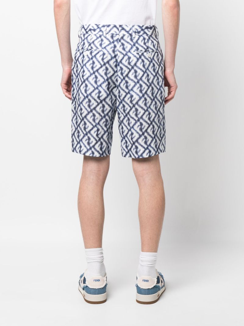 Blue Ff Print Linen Bermuda Shorts