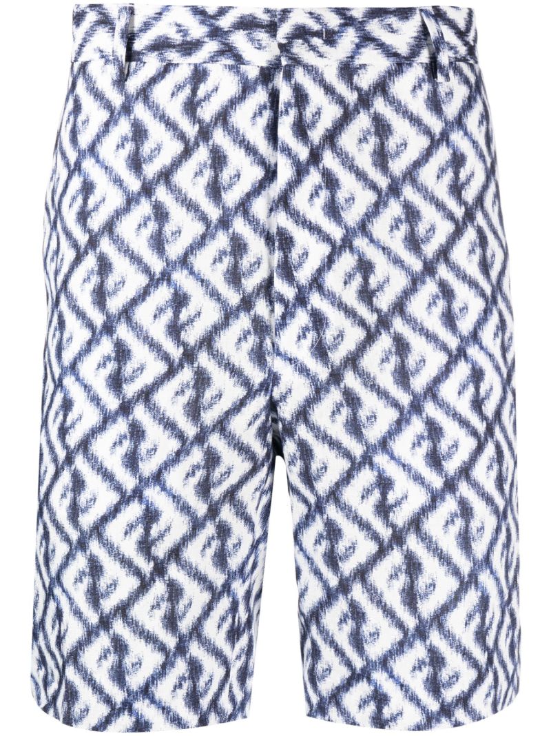 Blue Ff Print Linen Bermuda Shorts