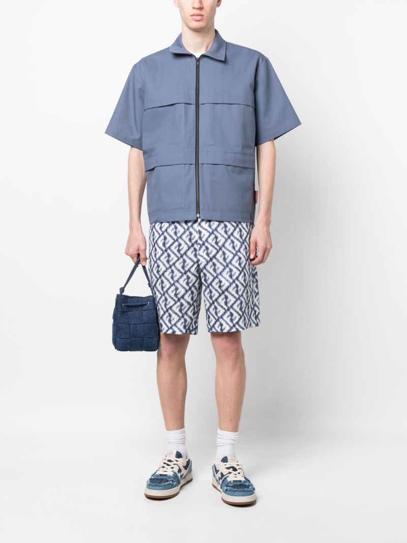 Blue Ff Print Linen Bermuda Shorts