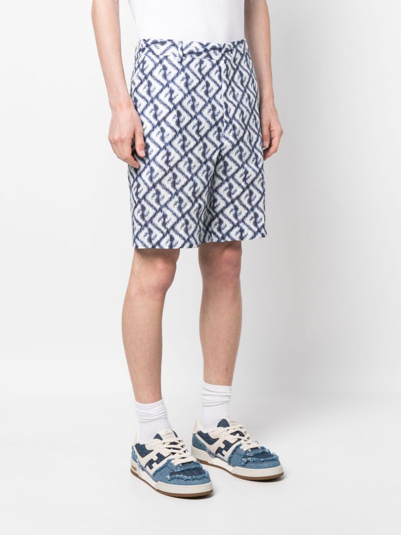 Blue Ff Print Linen Bermuda Shorts