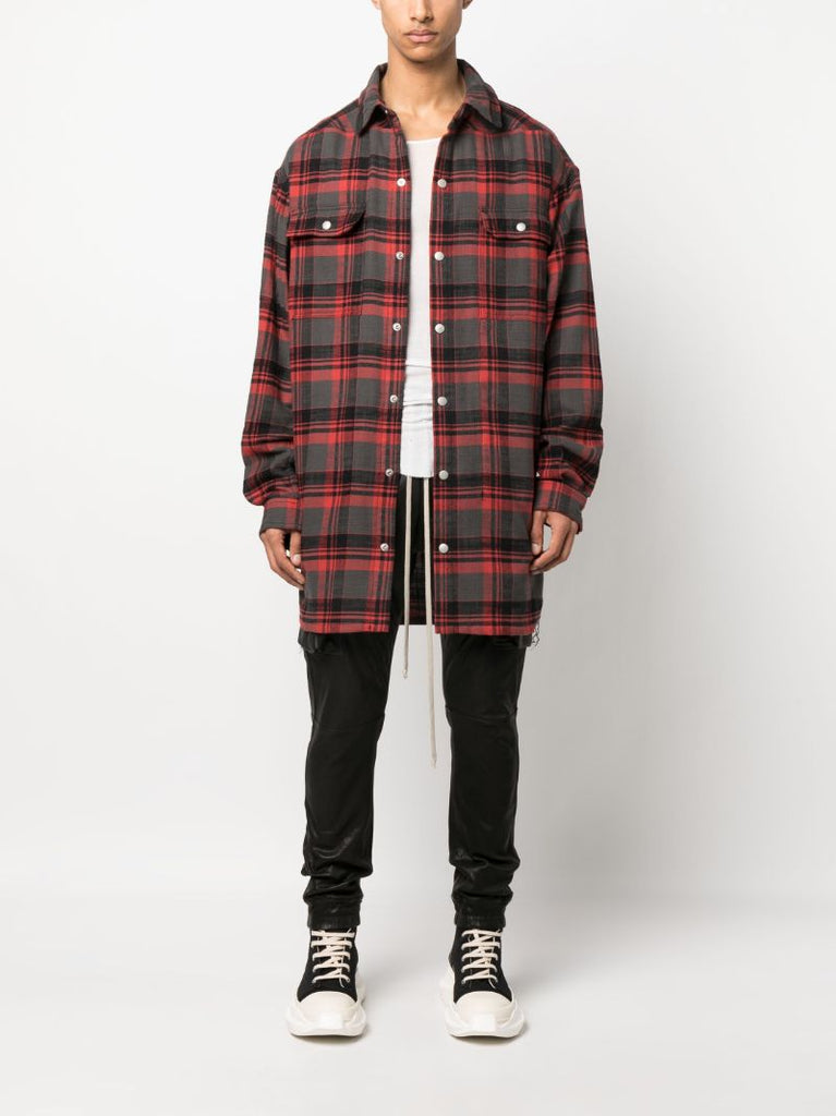 Red Cotton Plaid Long Shirt