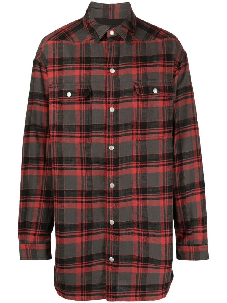 Red Cotton Plaid Long Shirt
