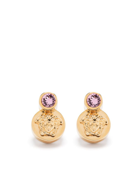 Gold-tone Medusa Crystal Stud Earrings